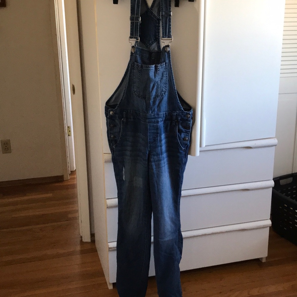 LEI Distressed Denim Overalls Medium